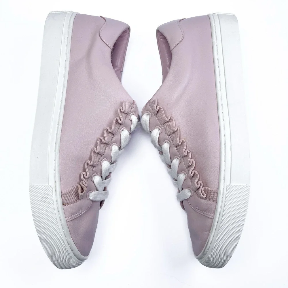 Tory Burch Sport‎ Ruffle Sneakers Women's Sz 8 Pink Leather EUC Preppy Feminine